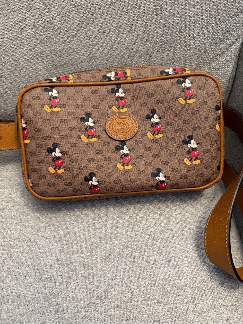 Disney x Gucci Brown GG Canvas Mickey Mouse Crossbody with Tan Trim